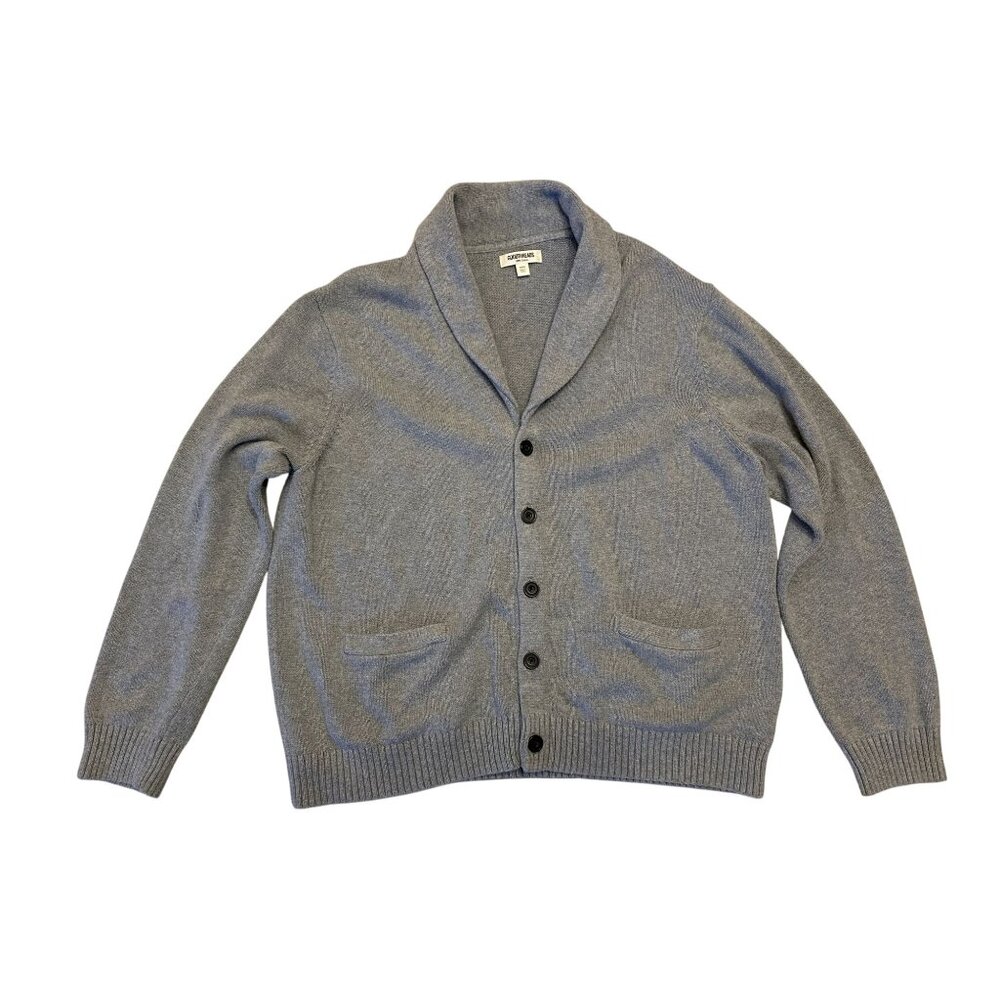 Goodthreads Men's XXXL 100% Cotton Shawl Collar Cardigan Sweater Gray Knit‎
